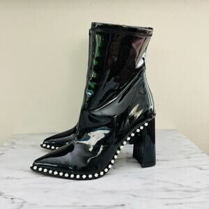 Steve Madden Edita Black Patent Leather Bedazzled Booties Women’s Size 8.5